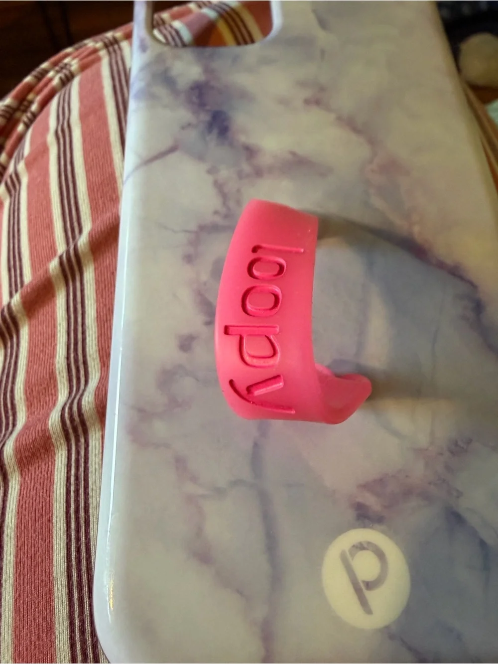 Loopy iPhone 15 pro purple marble phone case, hot pink loop
